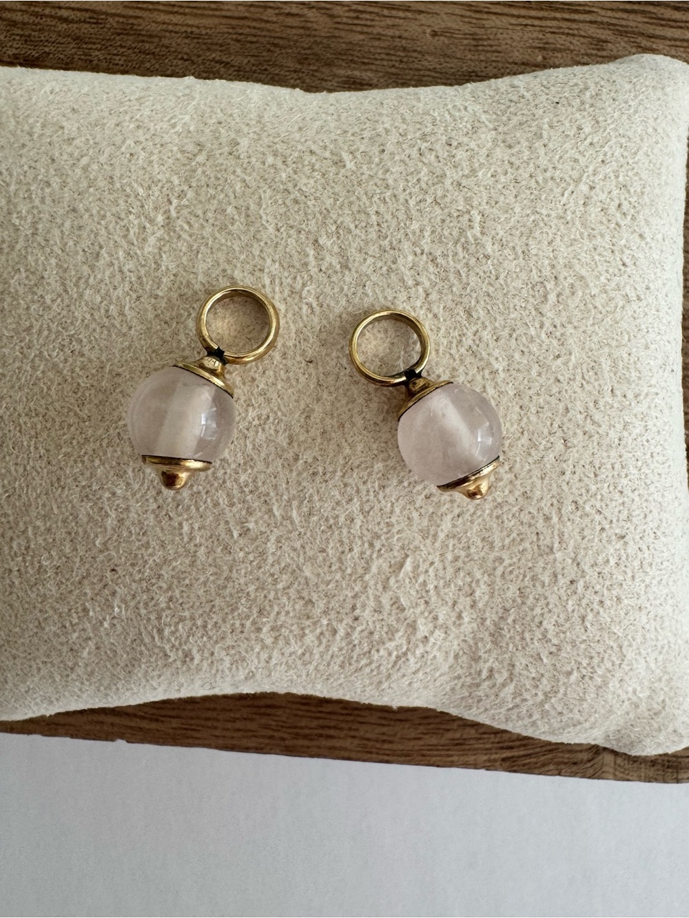 Vintage Rose Quartz Earring Charms Blush Pink Gold Tone Gemstone Drops Pair